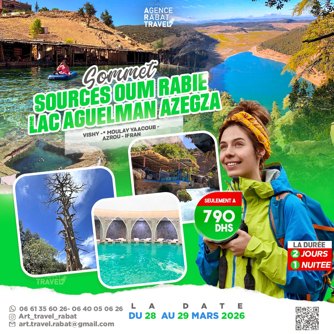 Week-end Moulay Yaacoub, Sources Oum Rabie & Aguelman Azegza - 2 Jours / 1 Nuit